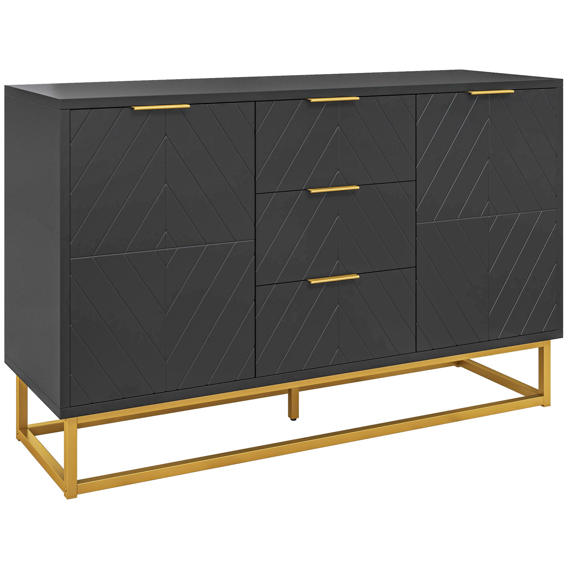 Sideboard Storage Cabinet with 3 Drawers, Adjustable Shelves and Doors, Kitchen Buffet Cabinet for Dining Room, Black Kitchen Pantry Cabinets   at Gallery Canada