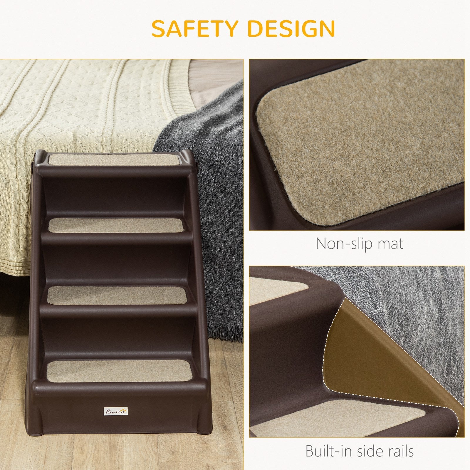 4-Level Portable Pet Stairs, Foldable Dog Ramp, Lightweight Cat Steps, with Nonslip Soft Mats, for High Bed, Sofa, Up to 44 lbs, Dark Brown Dog Stairs   at Gallery Canada