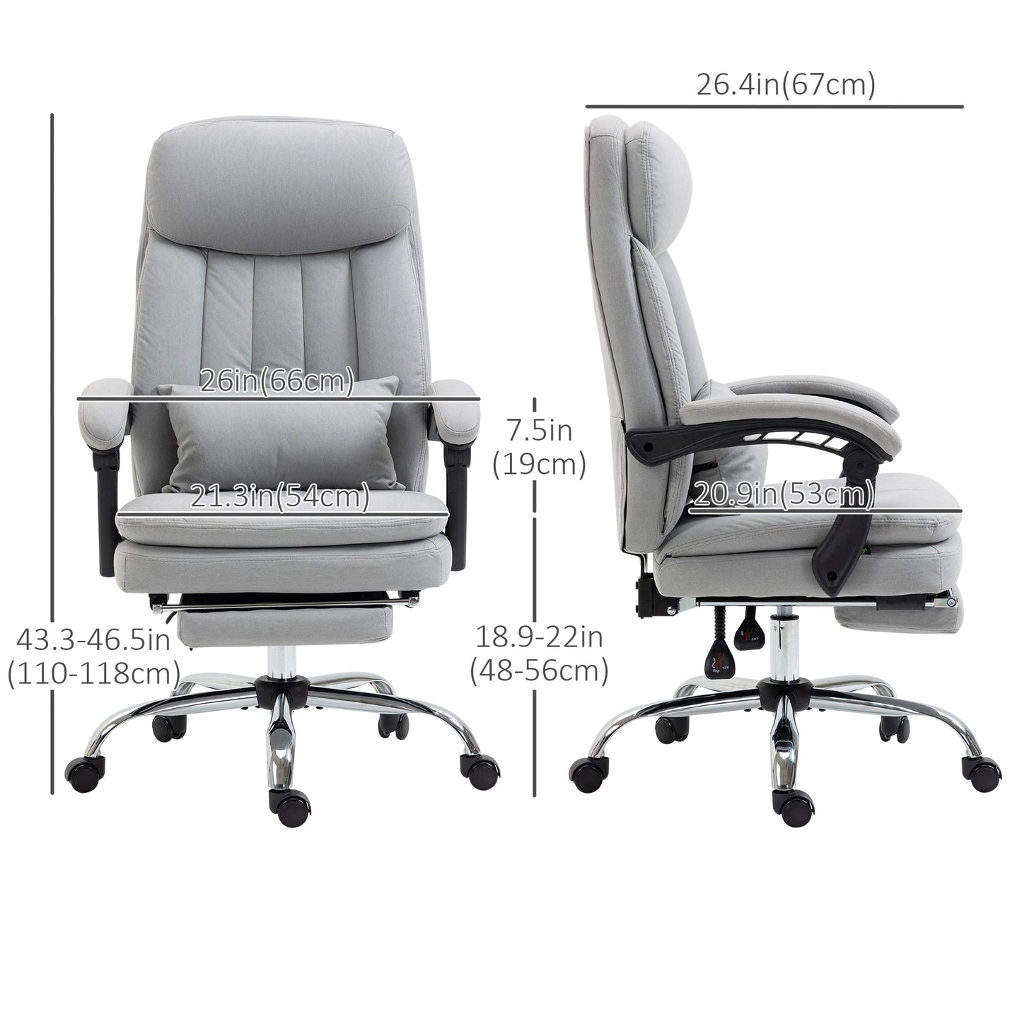 High Back Office Chair, Microfibre Computer Desk Chair with Lumbar Support Pillow, Foot Rest, Reclining Back, Arm, Grey Executive & Manager Chairs   at Gallery Canada