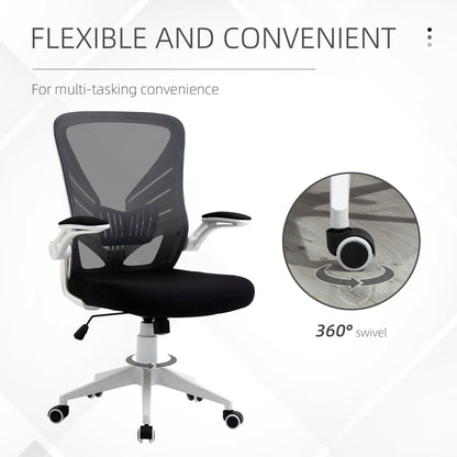 Mesh Office Chair Swivel Task Desk Chair with Lumbar Back Support, Flip-Up Arm, Adjustable Height, Grey Black Task Chairs   at Gallery Canada