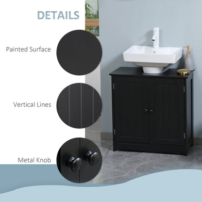 Under Sink Bathroom Cabinet with 2 Doors and Shelf, Pedestal Sink Bathroom Vanity Furniture, Black Bathroom Cabinets   at Gallery Canada