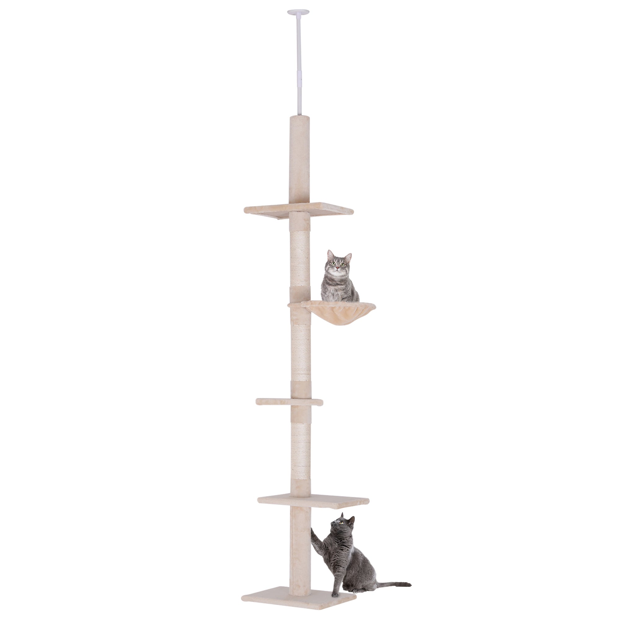 8.5ft Cat Climbing Tree 5-Tier Kitty Activity Center with Scratching Post Beige Floor to Ceiling Cat Trees Beige at Gallery Canada