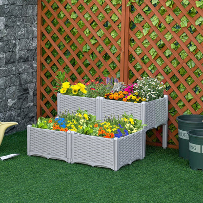 4-piece Raised Garden Bed PP Raised Flower Bed Vegetable Herb Grow Box Stand Grey Elevated Garden Beds   at Gallery Canada