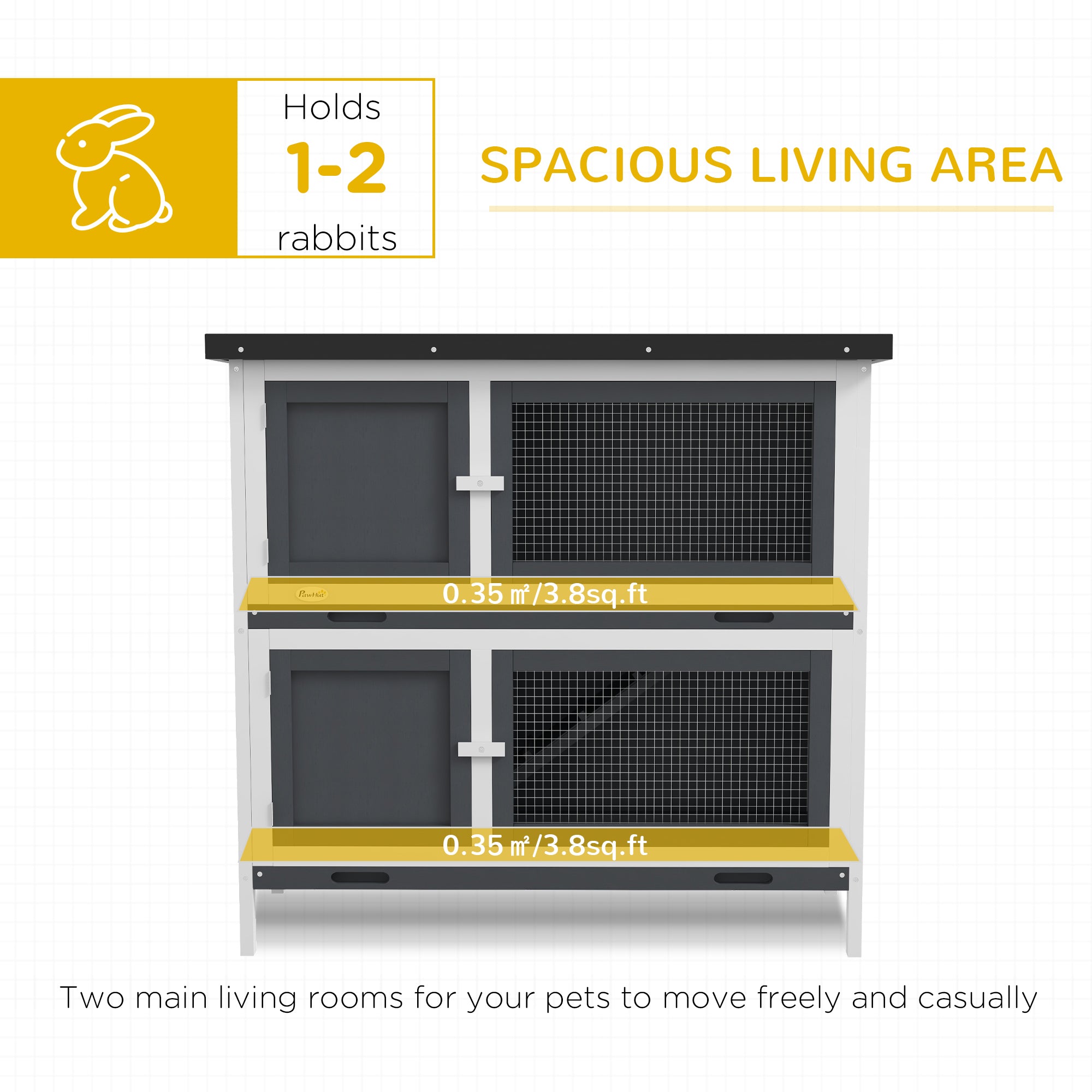 Wood Rabbit Hutch with 2 Large Main House, Ramp, Trays, Grey Rabbit Hutch   at Gallery Canada