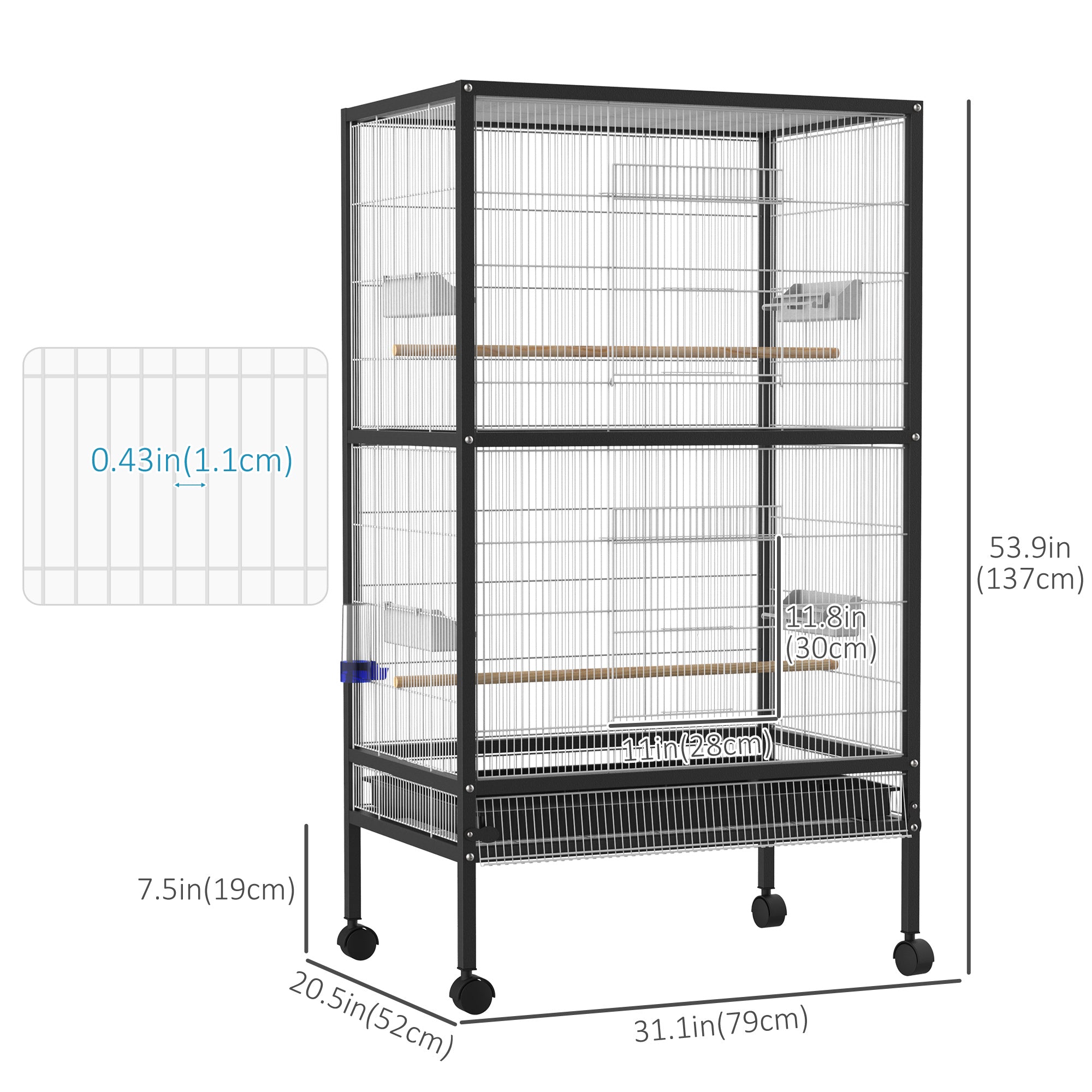 Bird Cage Conure Parrot Budgie Cage with Bird Perch &; Wheels, Black and White Bird Cages   at Gallery Canada