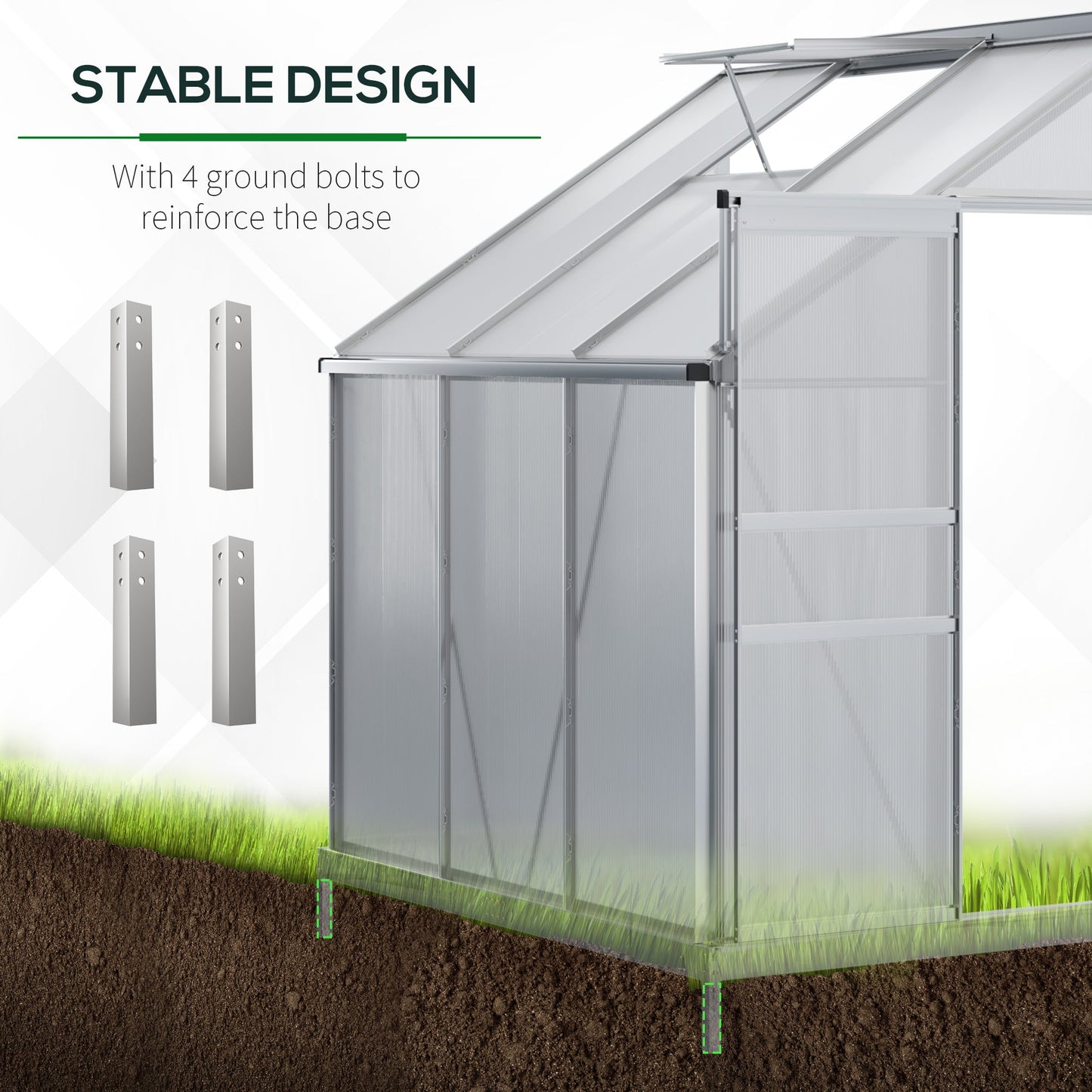 6' x 4' Aluminum Lean-to Greenhouse Polycarbonate Walk-in Garden Greenhouse with Adjustable Roof Vent, Rain Gutter and Sliding Door for Winter, Clear Walk In Greenhouses   at Gallery Canada