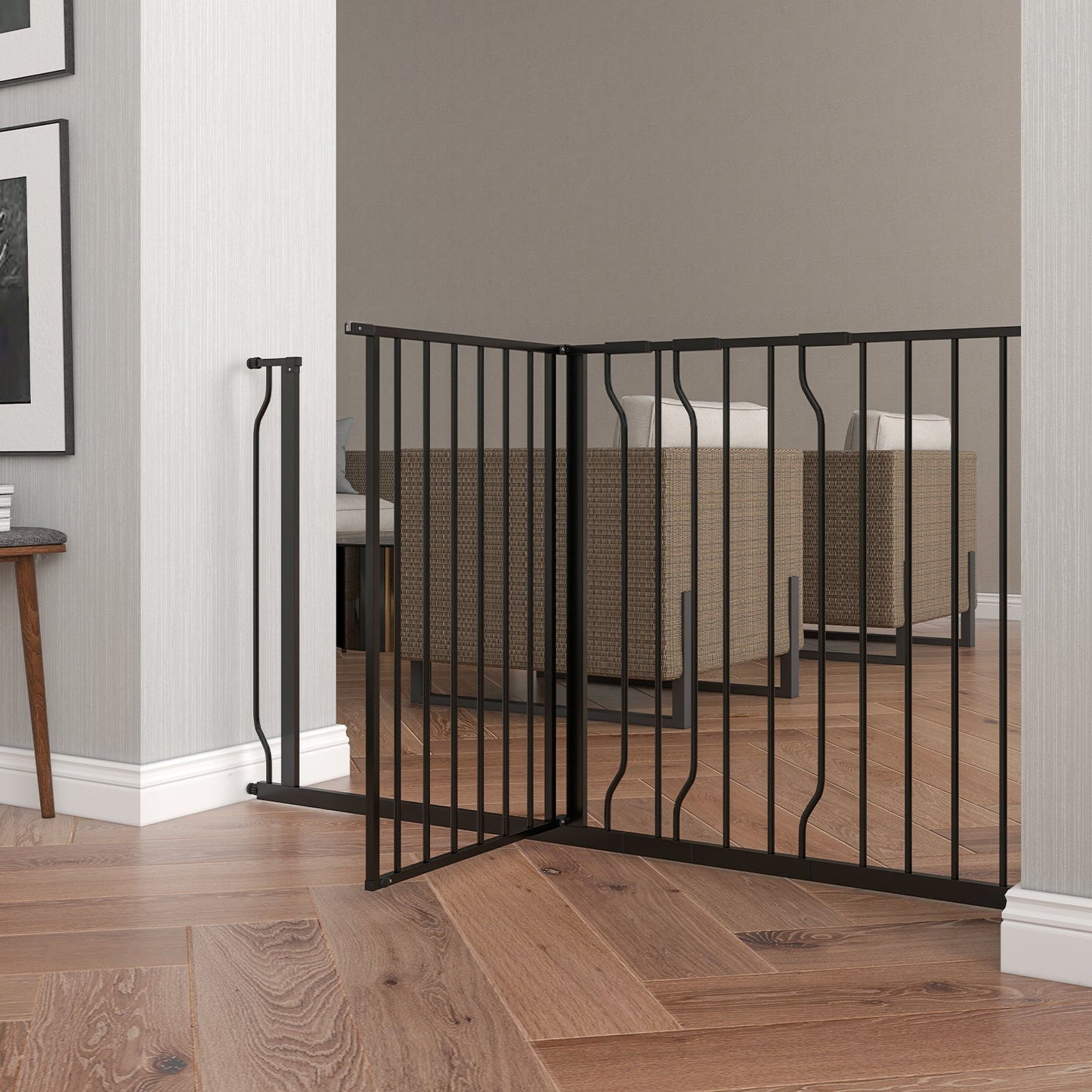 30"- 57" Extra Wide Dog Gate with Door, Double Locking System, Easy Install Pet Gate for Stairs, Hallways, and Doorways, Black Houses, Kennels & Pens   at Gallery Canada