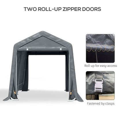 9.2' x 7.9' Garden Storage Tent, Heavy Duty Bike Shed, Patio Storage Shelter w/ Metal Frame and Double Zipper Doors, Dark Grey Car Shelters   at Gallery Canada