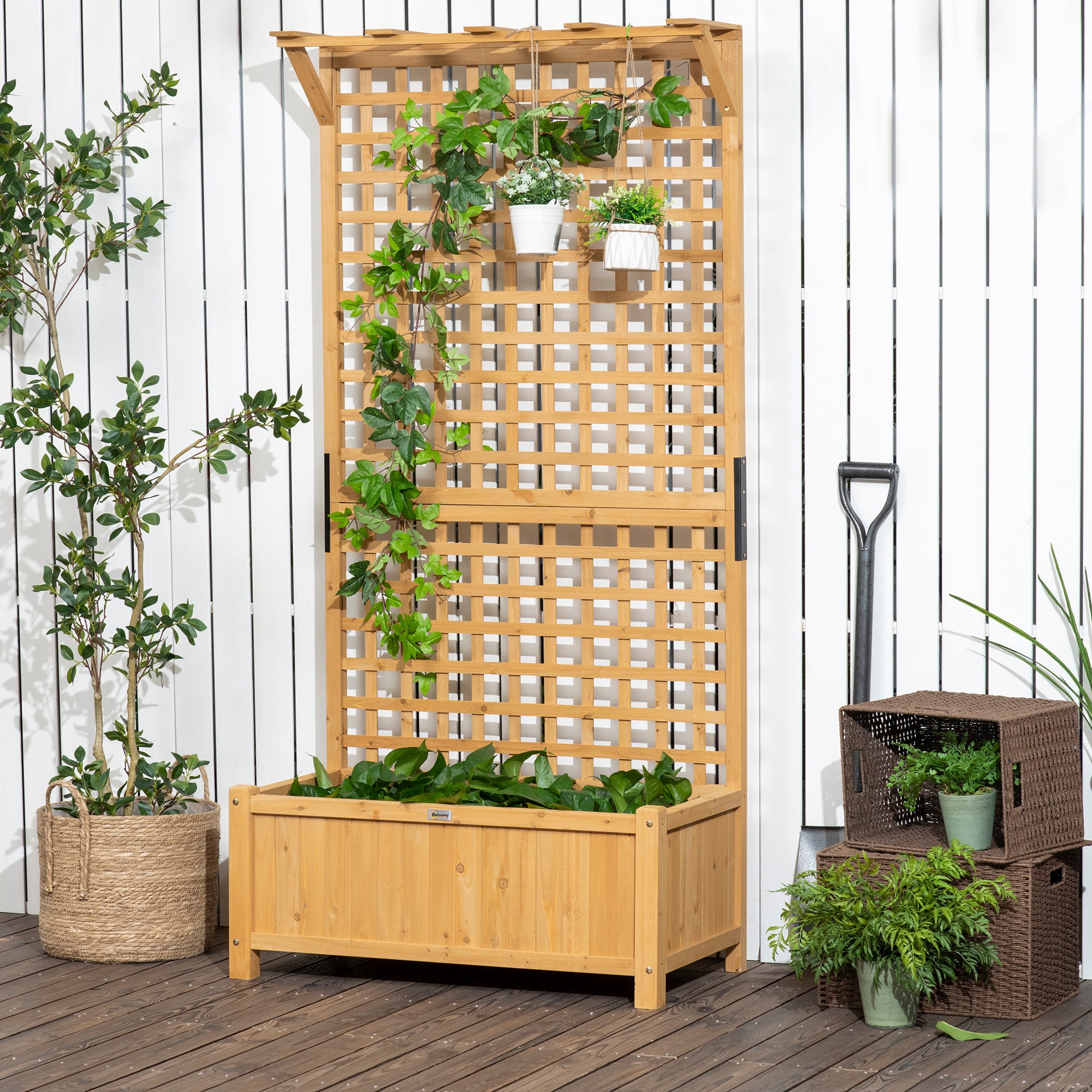 Wood Planter with Trellis for Vine Climbing, Raised Garden Bed, Privacy Screen for Backyard, Patio, Deck, Yellow Wooden Planter Boxes at Gallery Canada