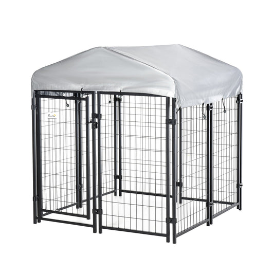 4' x 4' x 4.5' Large Outdoor Dog Kennel Steel Fence with UV-Resistant Oxford Cloth Roof &; Secure Lock Houses, Kennels & Pens Multi Colour  at Gallery Canada