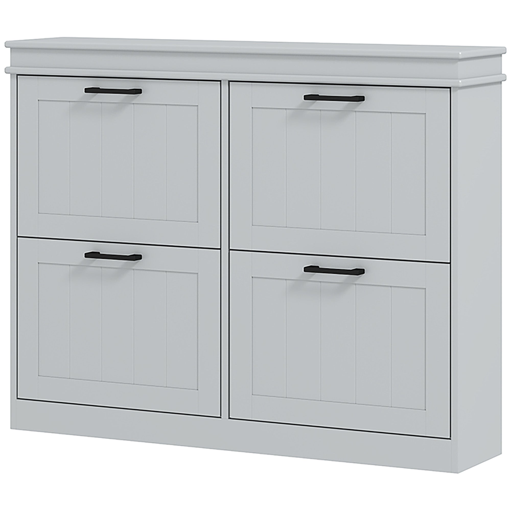 Shoe Storage Cabinet with 4 Flip Drawers and Adjustable Shelves, Narrow Shoe Cabinet for 20 Pairs of Shoes, Grey Shoe Storage Cabinets & Racks   at Gallery Canada