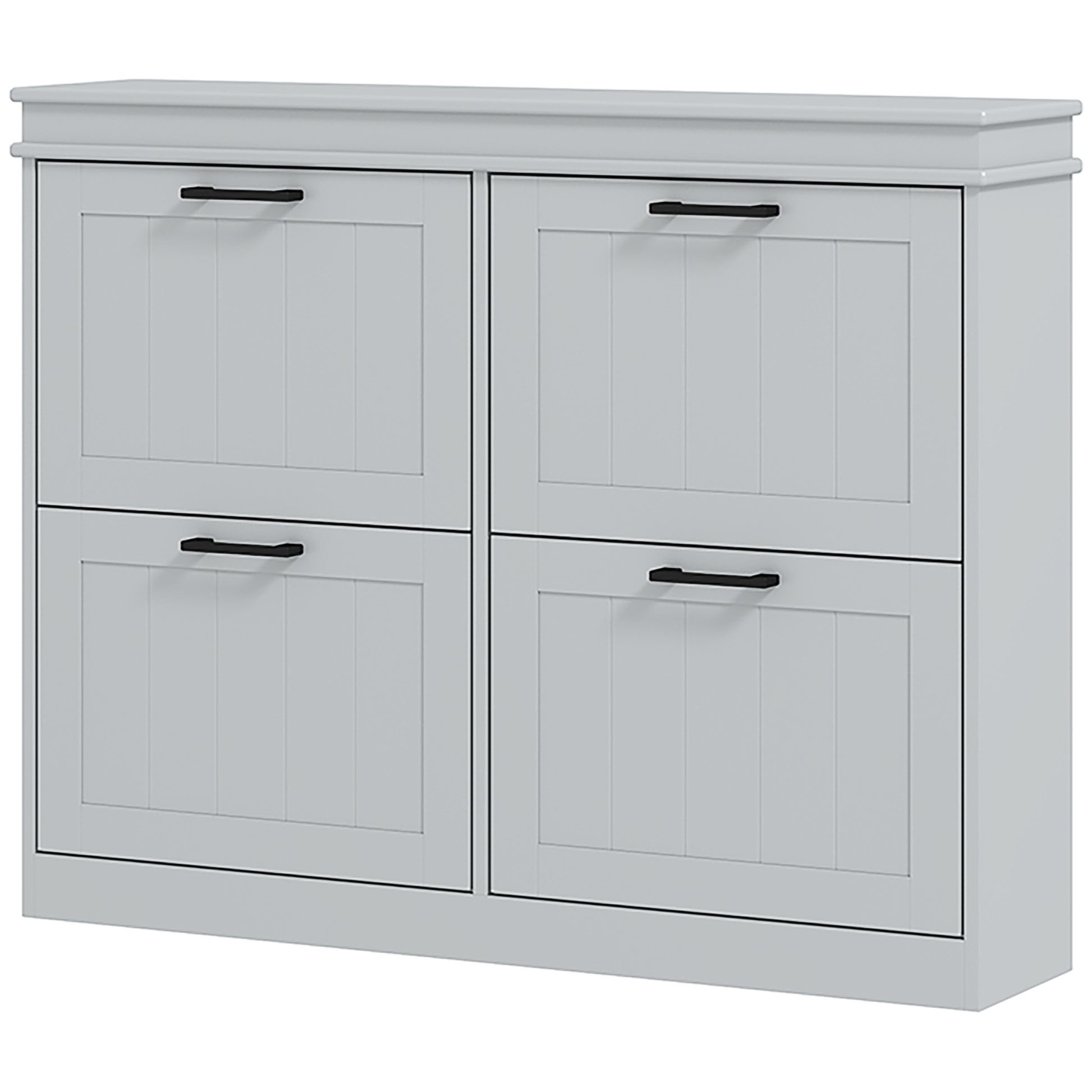 Shoe Storage Cabinet with 4 Flip Drawers and Adjustable Shelves, Narrow Shoe Cabinet for 20 Pairs of Shoes, Grey Shoe Storage Cabinets & Racks   at Gallery Canada