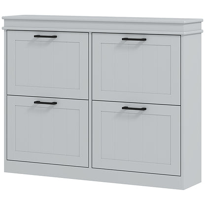 Shoe Storage Cabinet with 4 Flip Drawers and Adjustable Shelves, Narrow Shoe Cabinet for 20 Pairs of Shoes, Grey Shoe Storage Cabinets & Racks   at Gallery Canada