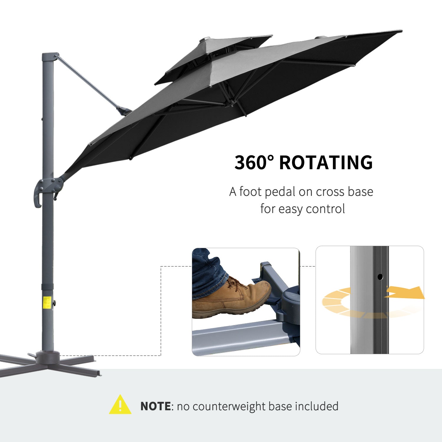 11ft Outdoor Cantilever Umbrella Rotatable Sun Shade Aluminum Market Umbrella with Adjustable Angle &; Double-top Canopy for Backyard, Poolside, Lawn and Garden Dark Grey Cantilever Umbrellas at Gallery Canada