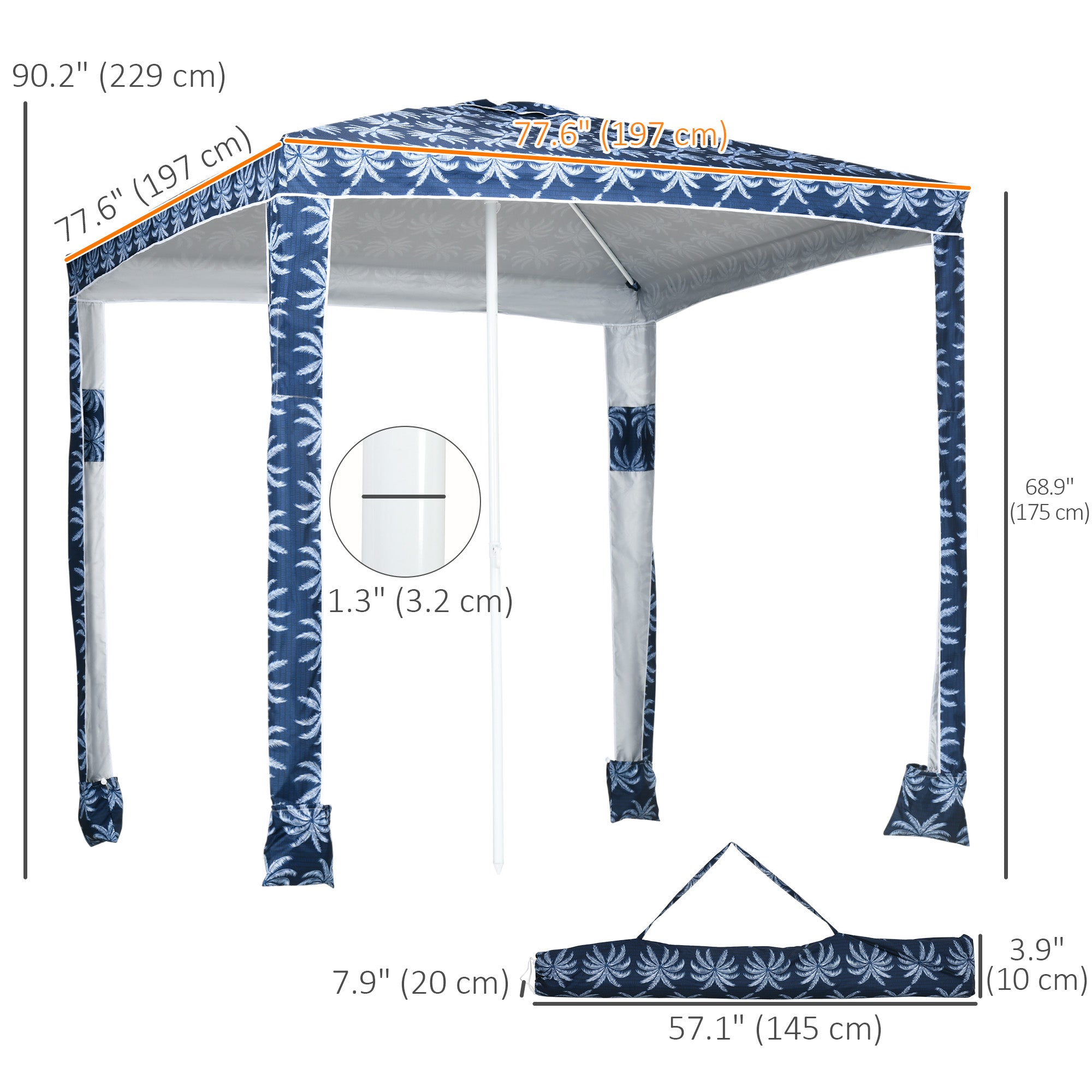 Beach Umbrella, 6.5' Easy-Assembly Sun-Shade Shelter with Sandbags and Carry Bag, Cool UV50+, Dark Blue Beach Umbrellas at Gallery Canada