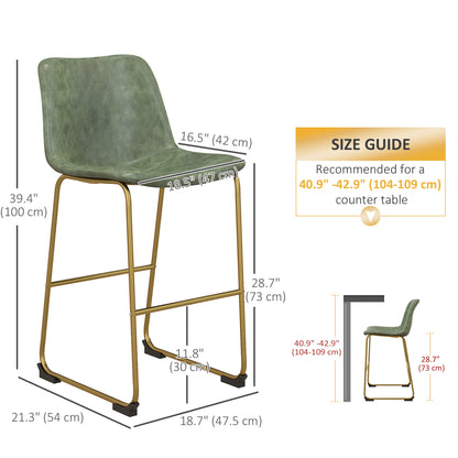 Bar Height Stools Set of 2, PU Leather Upholstered Stools for Kitchen Island, Modern Bar Chairs, Dark Green Bar Stools   at Gallery Canada