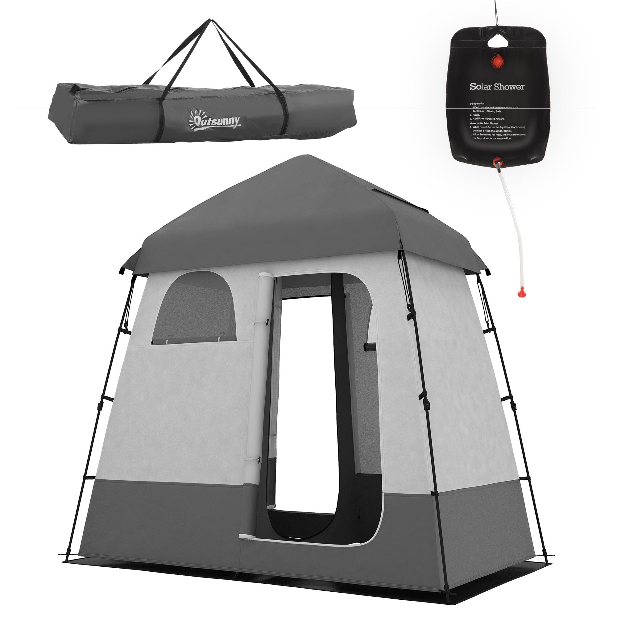 Outdoor Portable Pop Up Shower Tent Changing Tent Privacy Enclosure with 2 Rooms, Shower Bag, Floor for Camping, Dark Grey Camping Tents Light Grey, Dark Grey at Gallery Canada