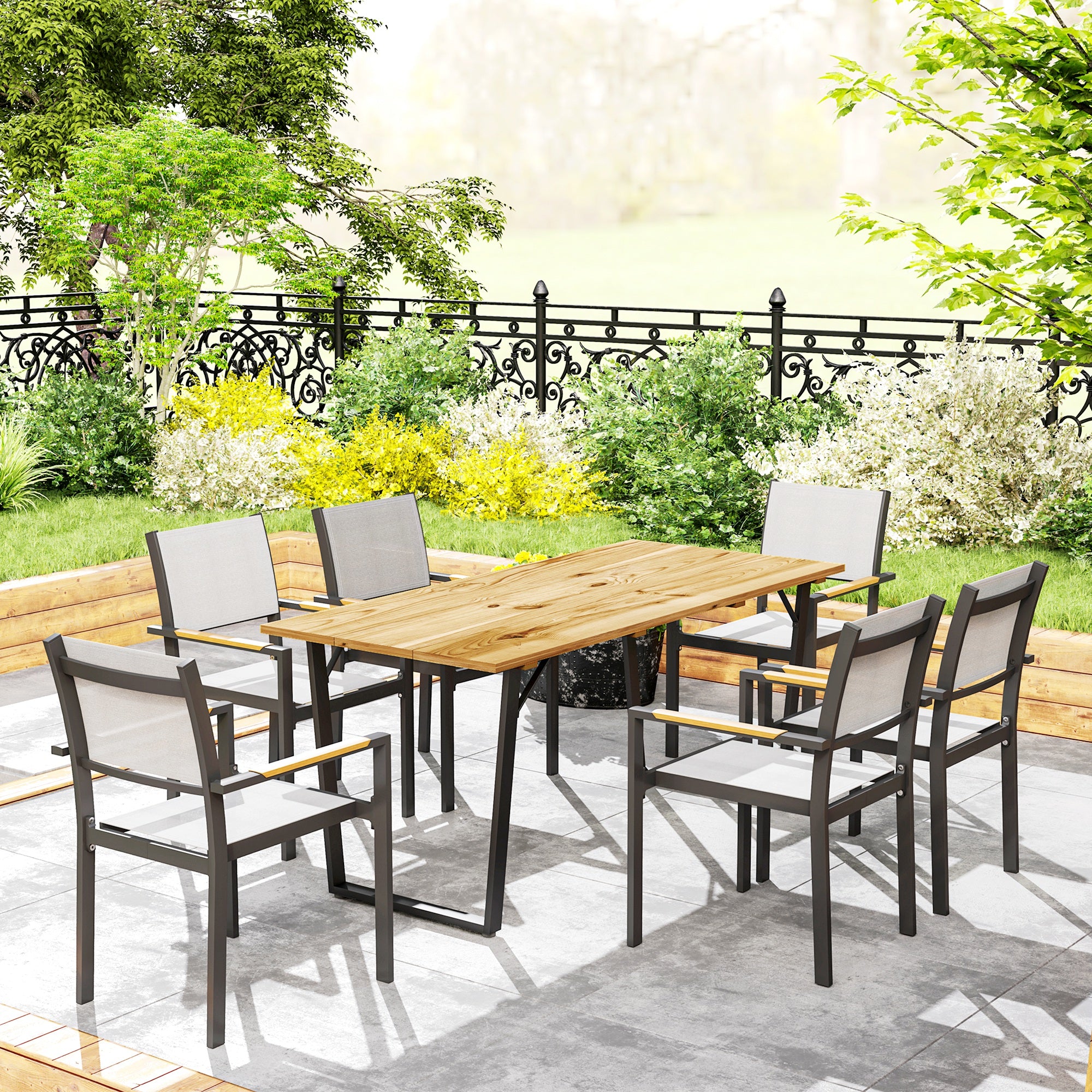 Wooden Outdoor Dining Table for 6 with 2