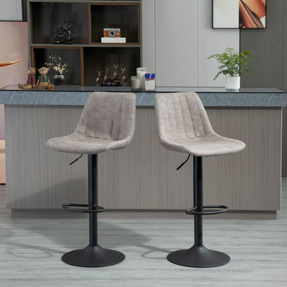 Adjustable Bar Stools Set of 2, Microfiber Swivel Barstools with Back and Footrest, Upholstered Bar Chairs for Kitchen, Dining Room, Home Pub, Grey Bar Stools   at Gallery Canada