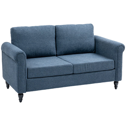 Vintage Loveseat, Upholstered Love Seat Furniture, Fabric 2 Seater Sofa with Rolled Arms, Rubber Wood Legs, Dark Blue 2-Seater Sofas at Gallery Canada