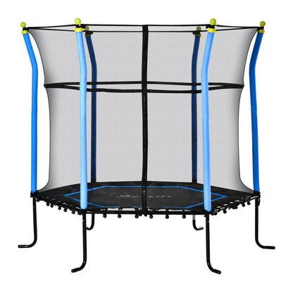 63" Kids Trampoline Mini Indoor/Outdoor Bouncer Jumper with Enclosure Net Elastic Thick Padded Pole Gift for Child Toddler Age 3-10 Years Old Blue Trampolines Blue  at Gallery Canada