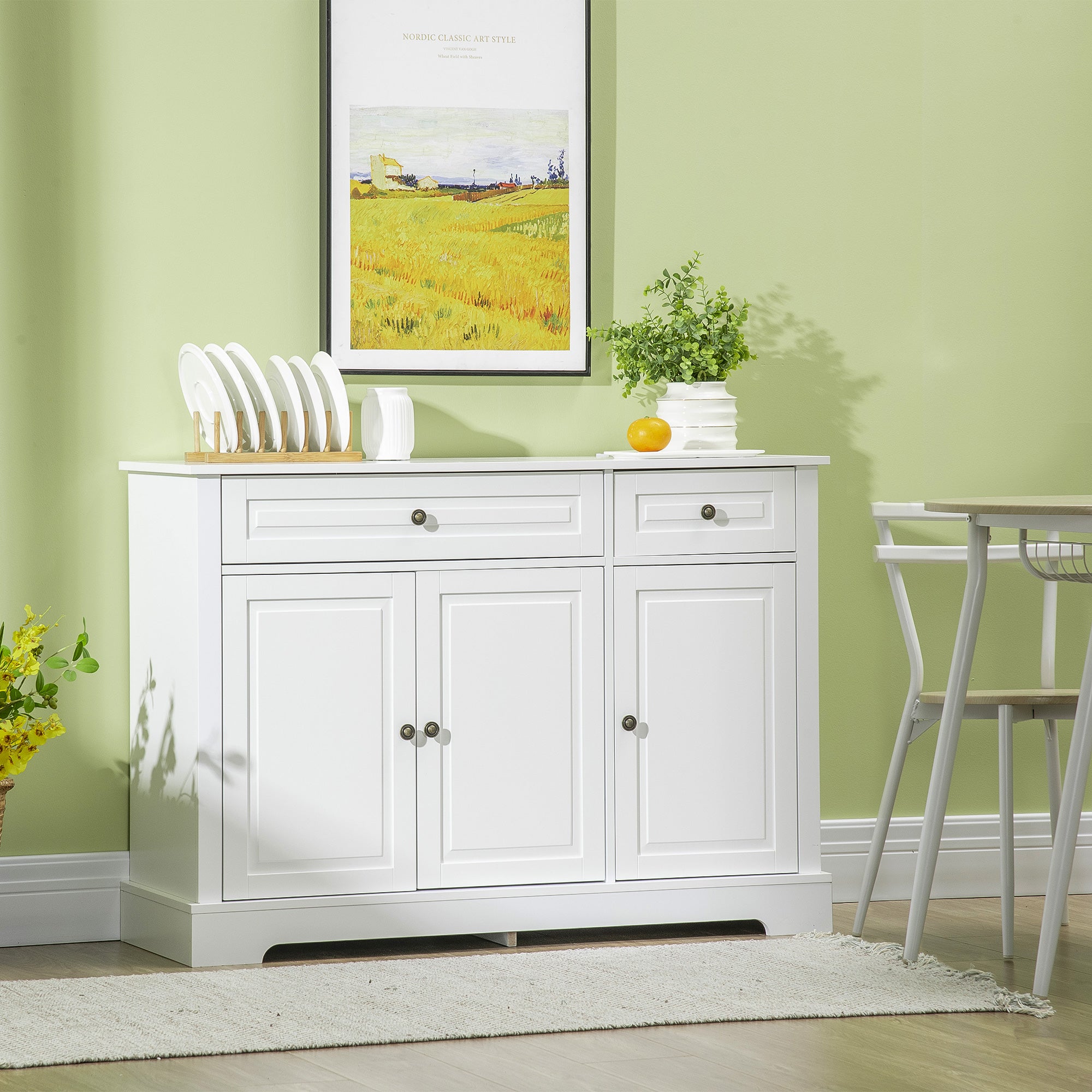 Modern Sideboard Cabinet, Buffet Cabinet with 2 Drawers and Adjustable Shelves, Buffets Tables for Dining Room, White Bar Cabinets at Gallery Canada