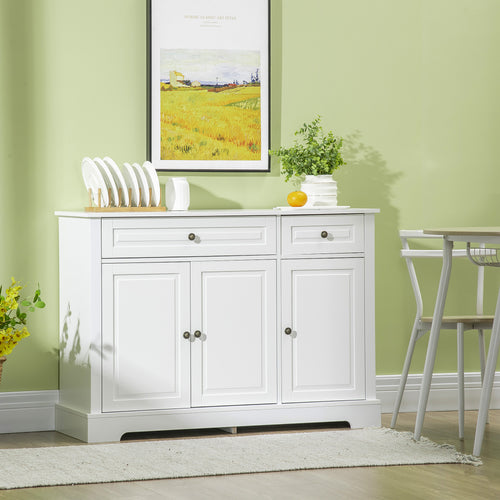 Modern Sideboard Cabinet, Buffet Cabinet with 2 Drawers and Adjustable Shelves, Buffets Tables for Dining Room, White