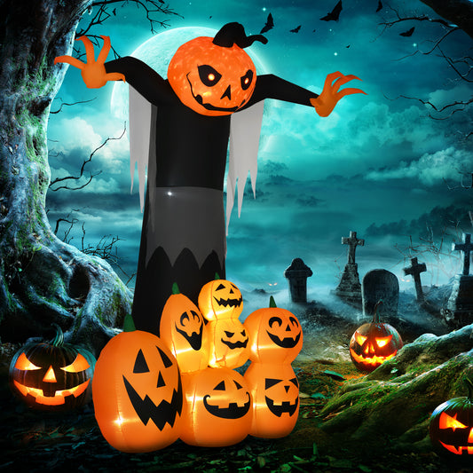 9ft Inflatable Halloween Decoration Pumpkin Ghost with Pumpkins, Blow-Up Outdoor LED Display for Lawn, Garden, Party - Gallery Canada