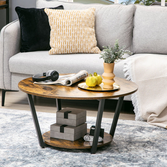 Round Coffee Table with Storage Shelf, Center Table with Steel Frame for Living Room, Rustic Brown Coffee Tables Multi Colour  at Gallery Canada