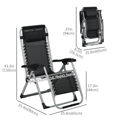 Folding Garden Chairs Set of 2, Reclining Zero Gravity Chair, Sun Lounger with Cushion and Headrest Lounger Chairs   at Gallery Canada