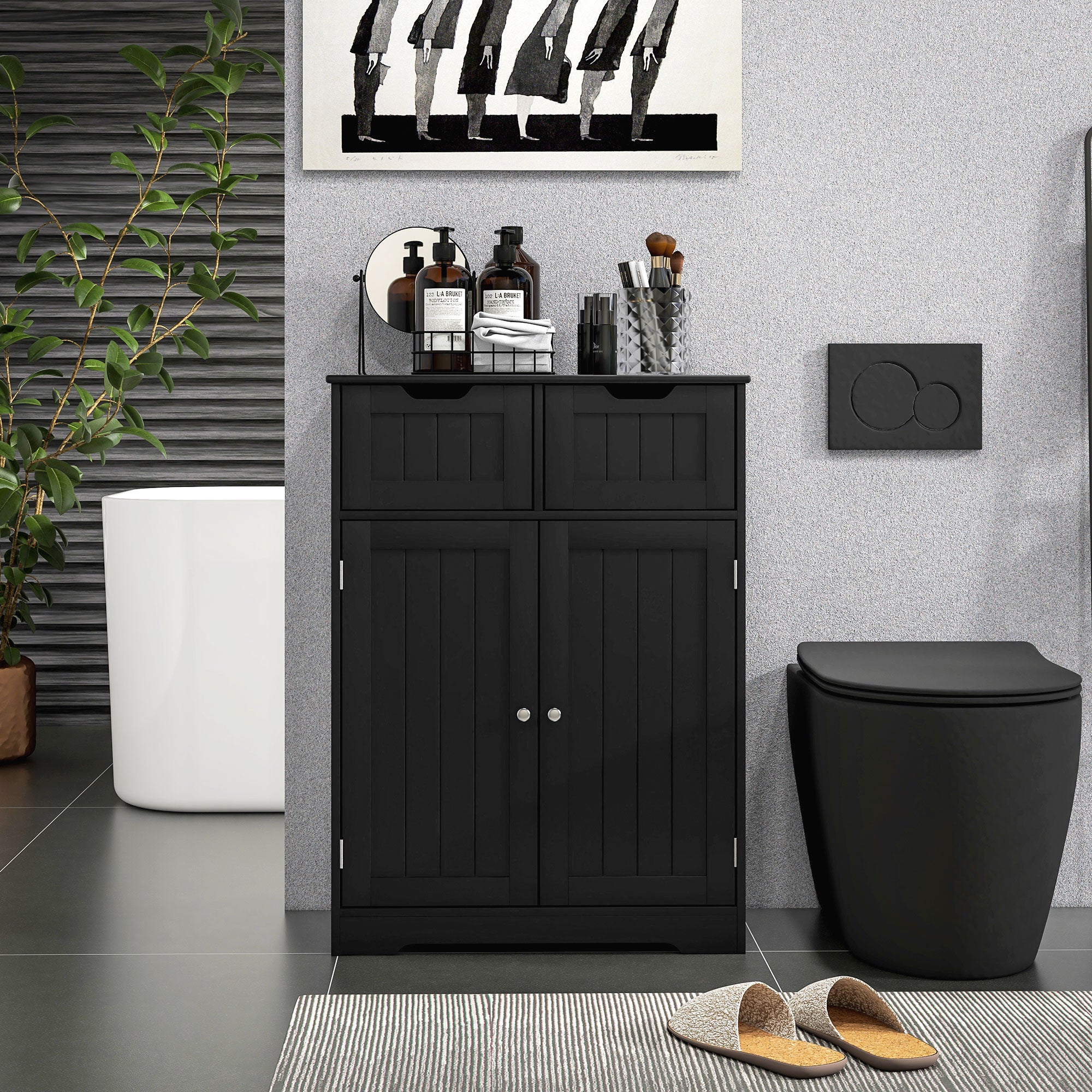 Bathroom Cabinet, Bathroom Storage Cabinet with 2 Drawers, Adjustable Shelf for Living Room, Entryway, Black Bathroom Cabinets   at Gallery Canada