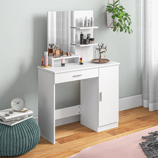 Dresssing Table, Vanity Table with Mirror, Drawer and Storage Shelves for Bedroom, 35.4" x 15" x 54.3", White - Gallery Canada