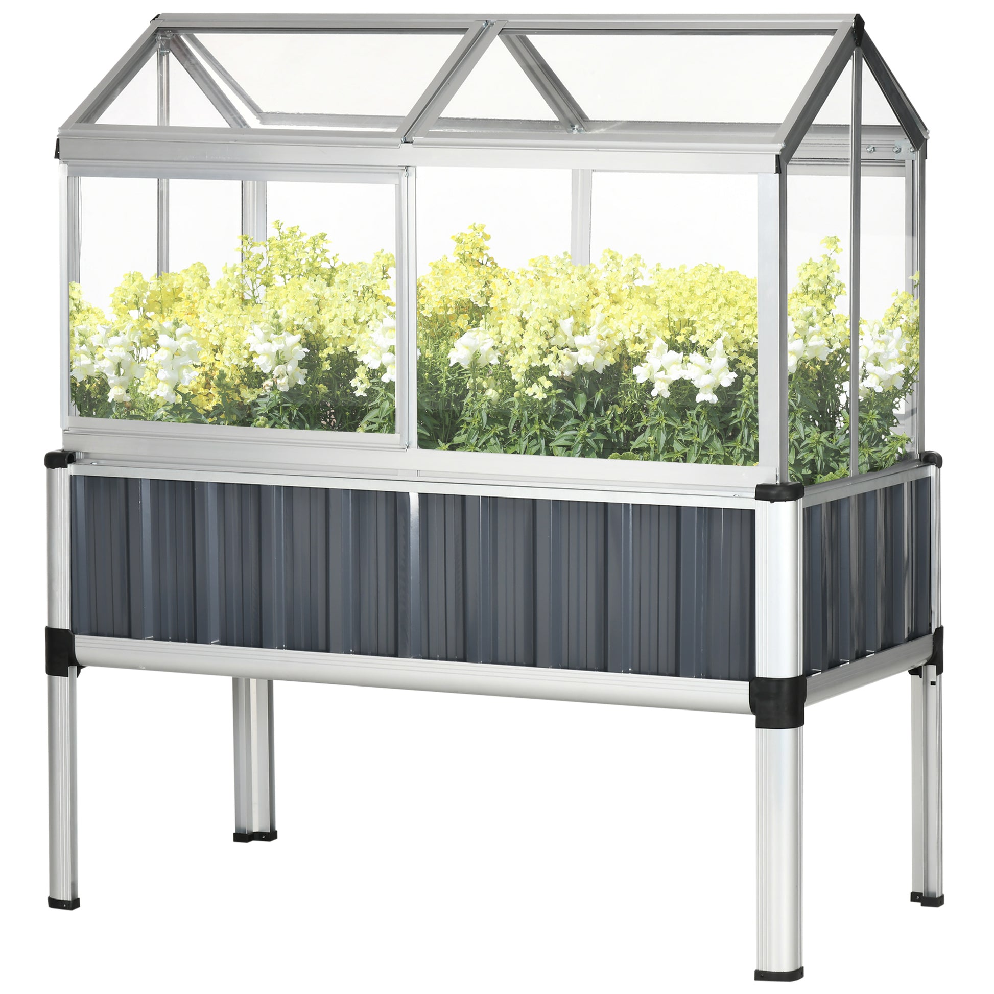 45"x24"x51" Raised Garden Bed with Greenhouse, Windows, Galvanized Steel Frame for Vegetables Flowers Herbs, Dark Grey Cold Frame Greenhouses Multi Colour  at Gallery Canada