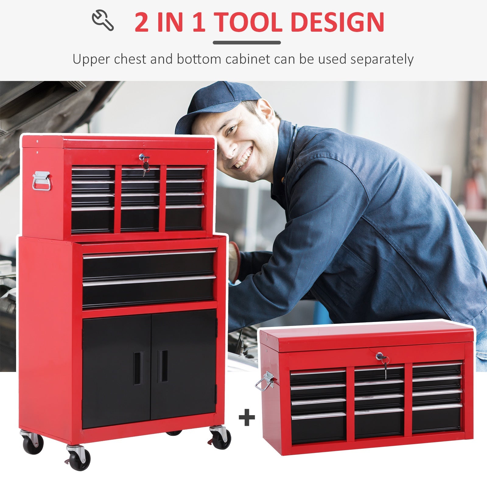 6-Drawer Rolling Tool Chest with Wheels, Lockable Mobile Toolbox, Red Tool Organizers   at Gallery Canada