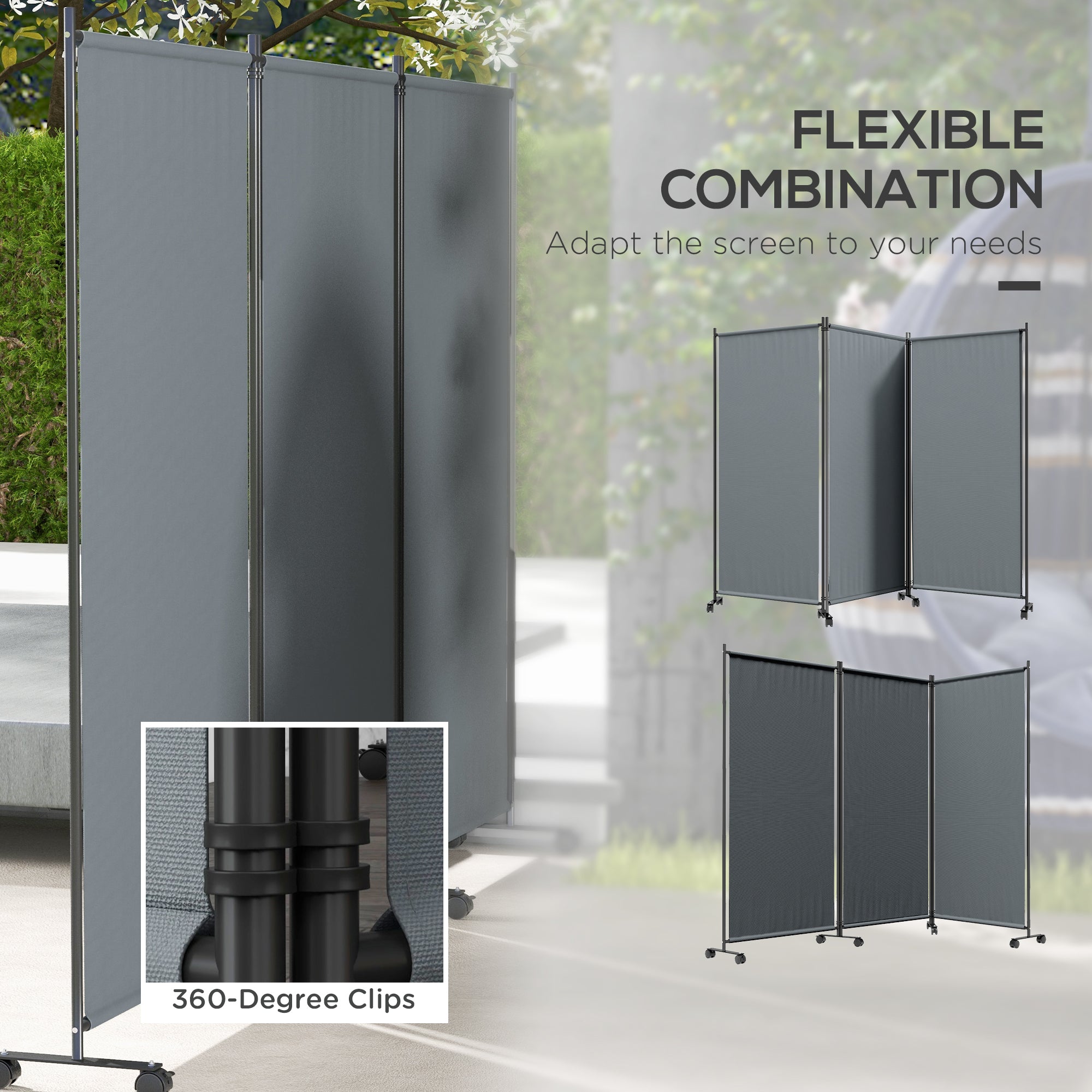 Folding Room Divider with Castor Wheels, Rolling Privacy Screen for Patio Backyard Pool Hot Tub, 6ft Tall Side Awnings at Gallery Canada