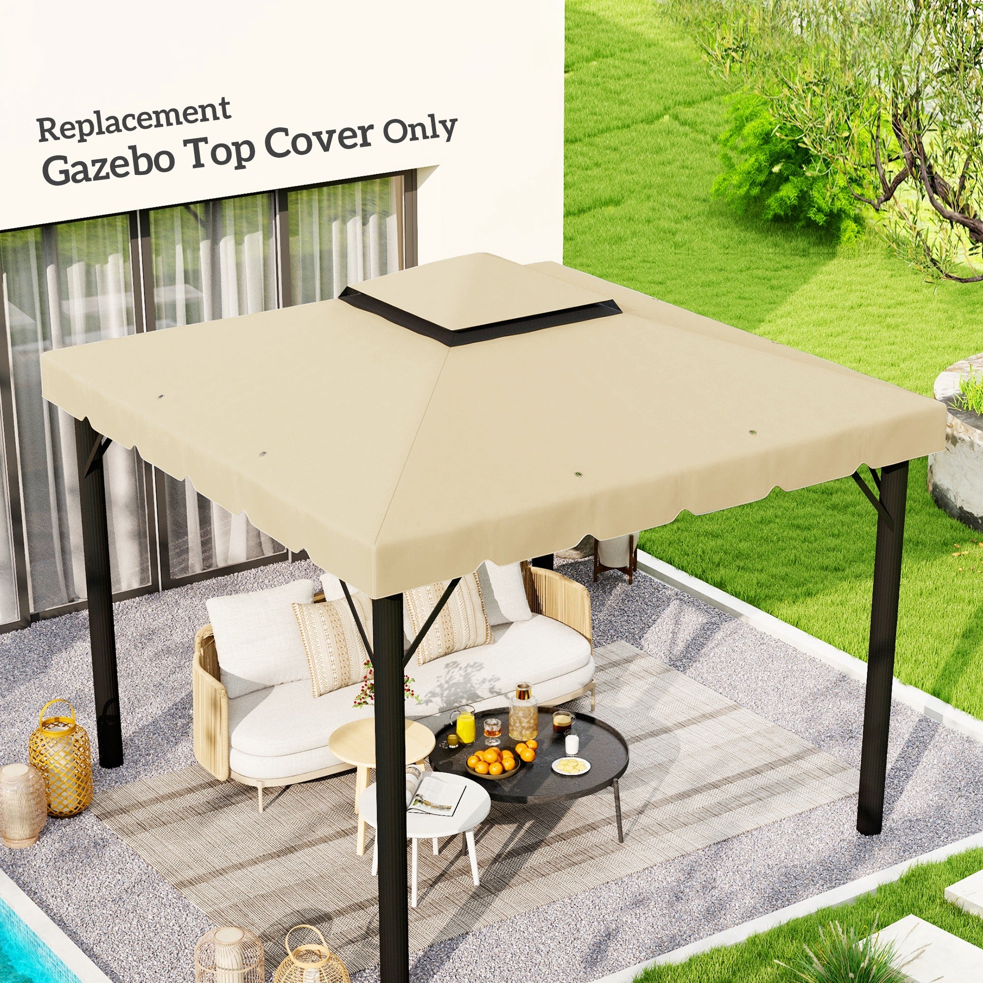 9.8' x 9.8' Gazebo Replacement Canopy, Gazebo Top Cover with Double Vented Roof for Garden Patio Outdoor TOP ONLY, Beige Gazebo Canopy Replacement at Gallery Canada
