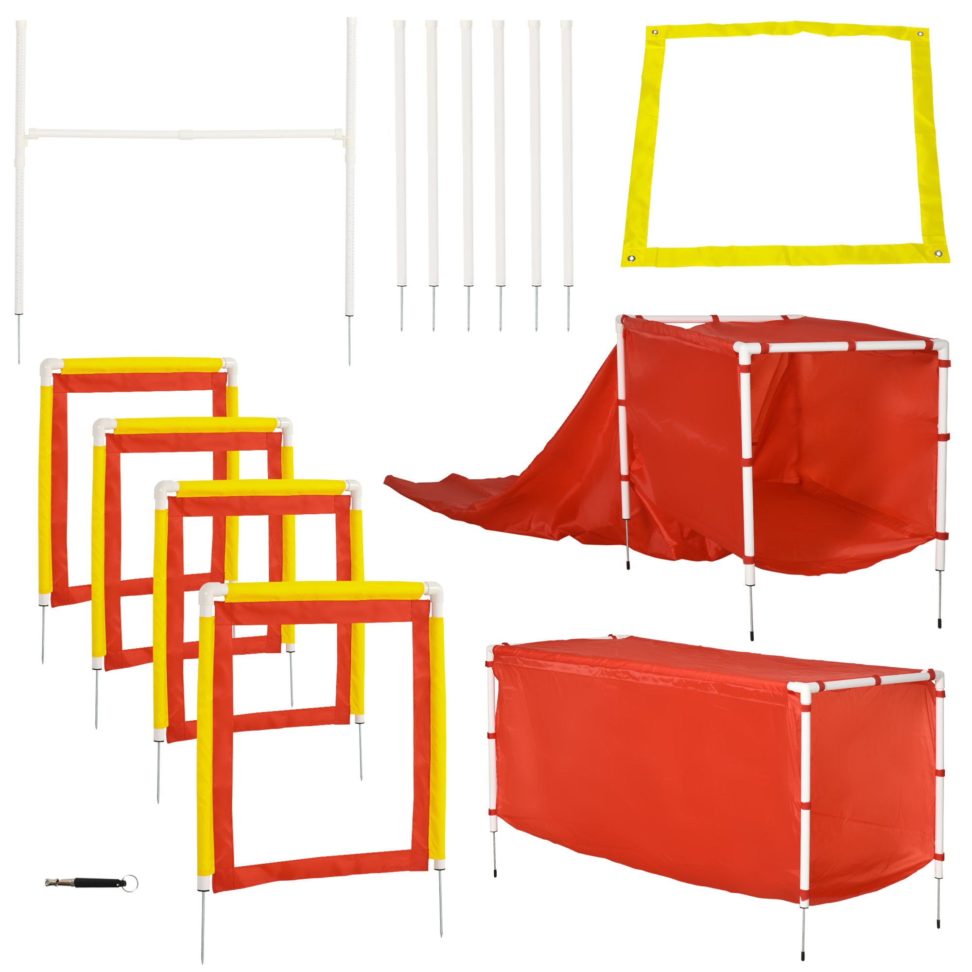 Dog Agility Training Equipment Set with Adjustable Hurdle, Tunnel, Chute, Weave Poles, Pause Box, Panels, Outdoor Obstacle Course Kit with Whistle Dog Agility Training Equipment at Gallery Canada