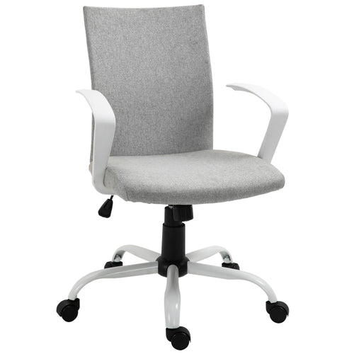 Linen Mid Back Office Chair With Tilt Function, Swivel Computer Chair, Light Grey