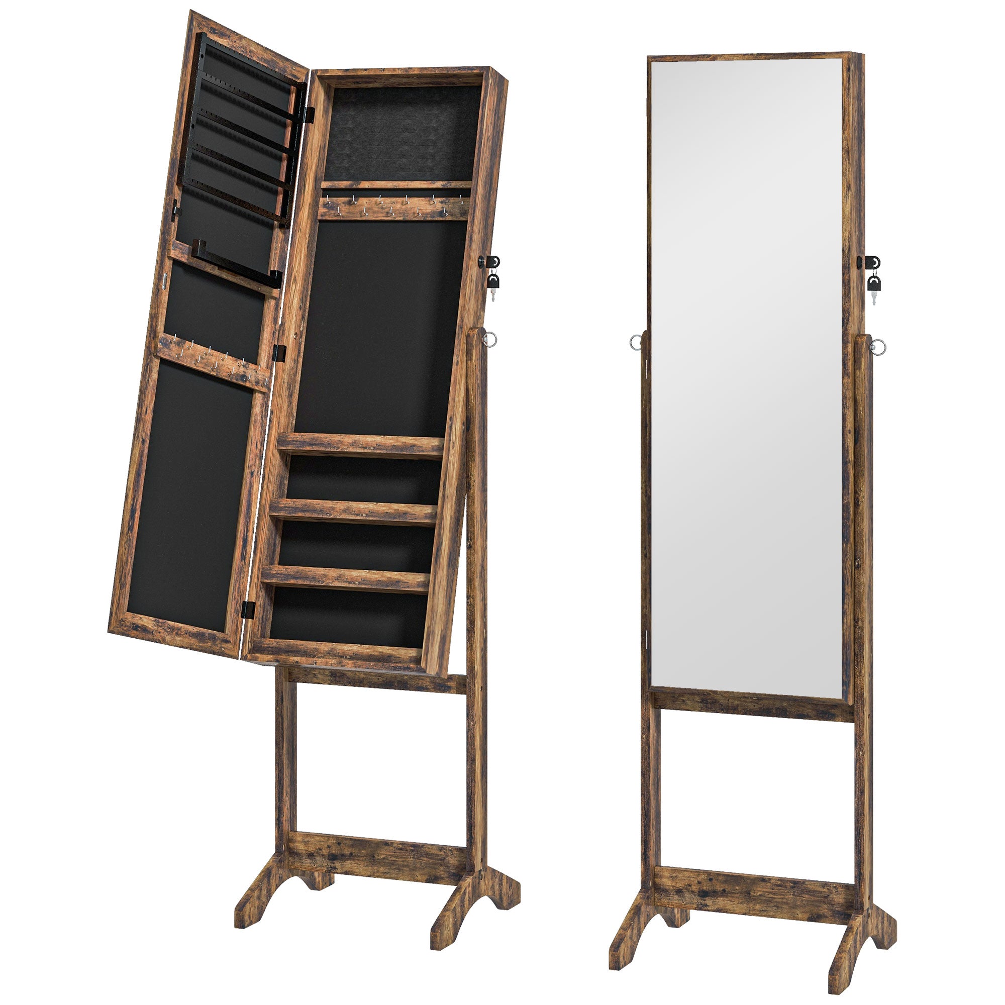 Lockable Mirror Jewelry Cabinet, Full-Length Mirror and Jewellery Storage with 3 Adjustable Angles, Rustic Brown Jewelry Armoire & Jewellery Mirror Cabinets   at Gallery Canada