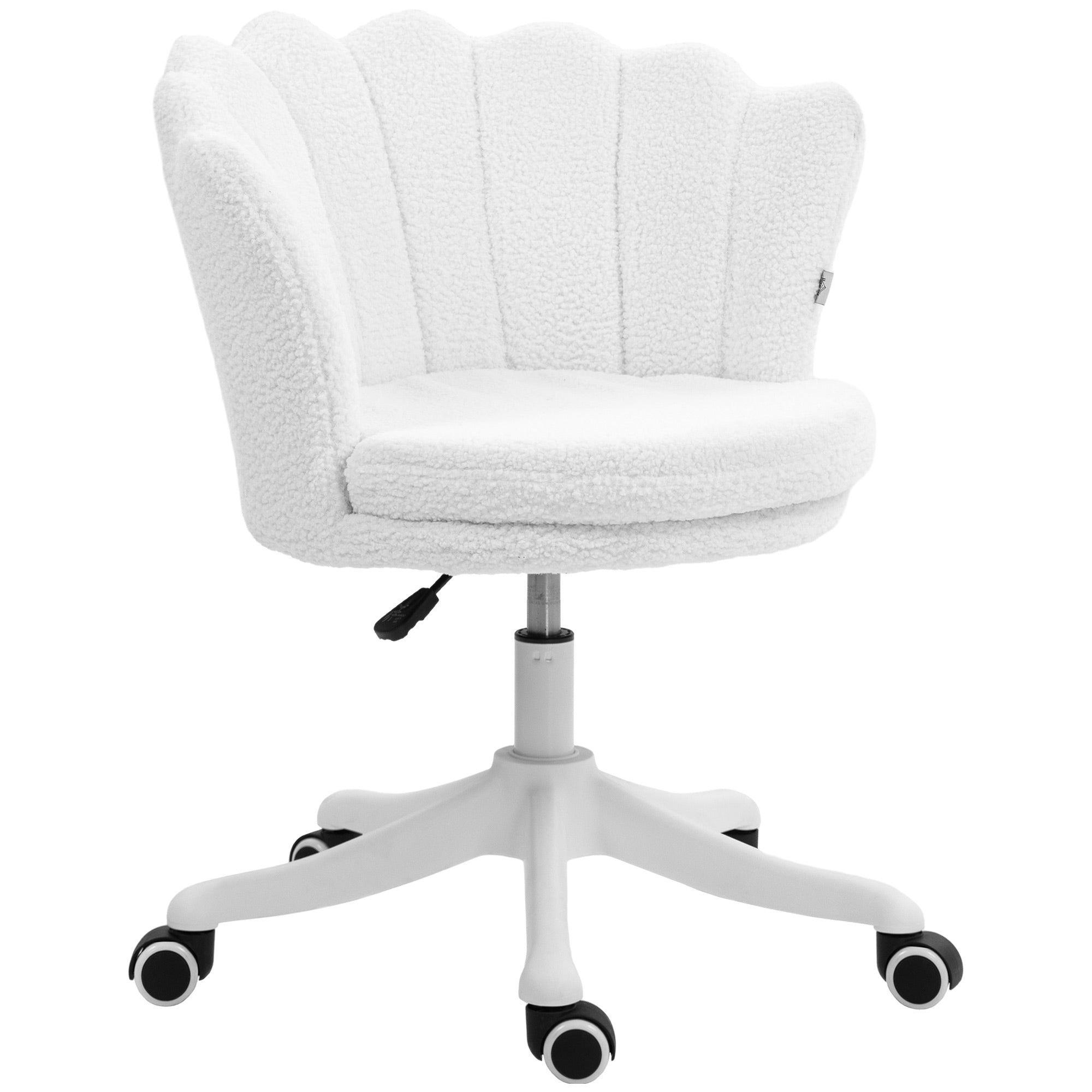 Adjustable Height Study Chair, Mid Back Berber Fleece Office Chair with Swivel Wheels for Living Room, Study, White Task Chairs at Gallery Canada