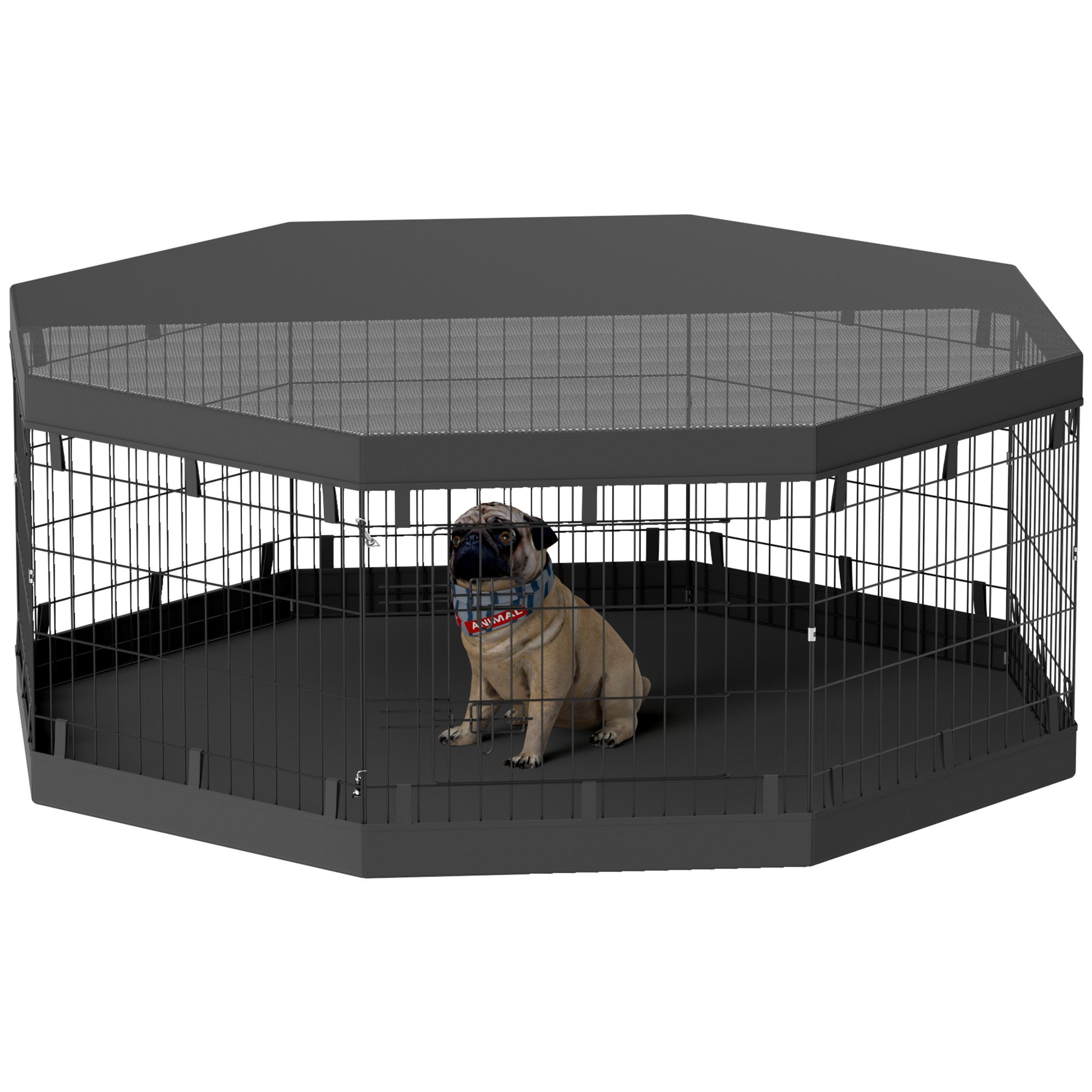 8 Panels Foldable Dog Playpen with Bottom Pad &; Top Cover, 24