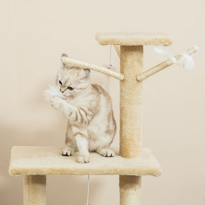 52" Multi-Level Cat Tree, Kitten Playhouse, Cat Activity Center with Scratching Post Rest Condo, Hammock Beige Cat Towers   at Gallery Canada