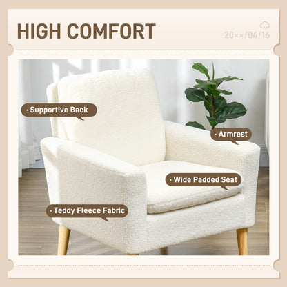 Fabric Accent Chair, Modern Upholstered Armchair with Wood Legs and Wide Padded Seat, Cream White Accent Chairs   at Gallery Canada