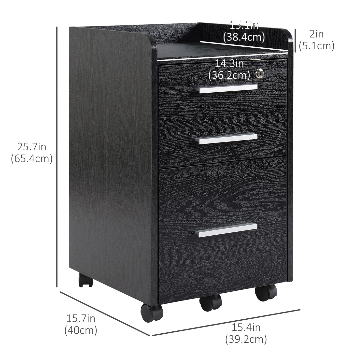 Vertical Filing Cabinet 3-Drawer, Mobile File Cabinet with Lock and Wheels for A4, Letter Size, Black Office Cabinets & Cupboards   at Gallery Canada