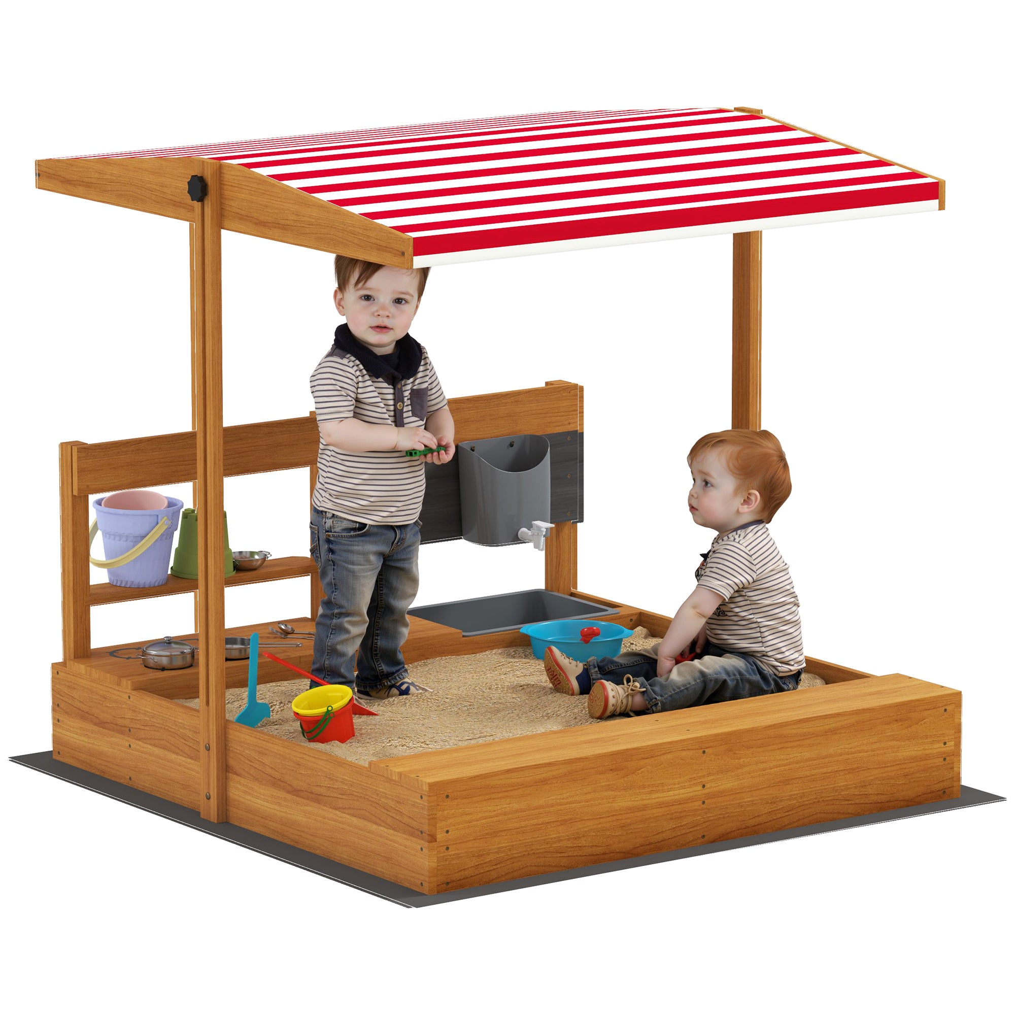 Kids Sandbox with Cover Kitchen Playset Toys, Wooden Sand Box with Seat, Storage, for 3-7 Years Old, Red Sandboxes & Accessories at Gallery Canada