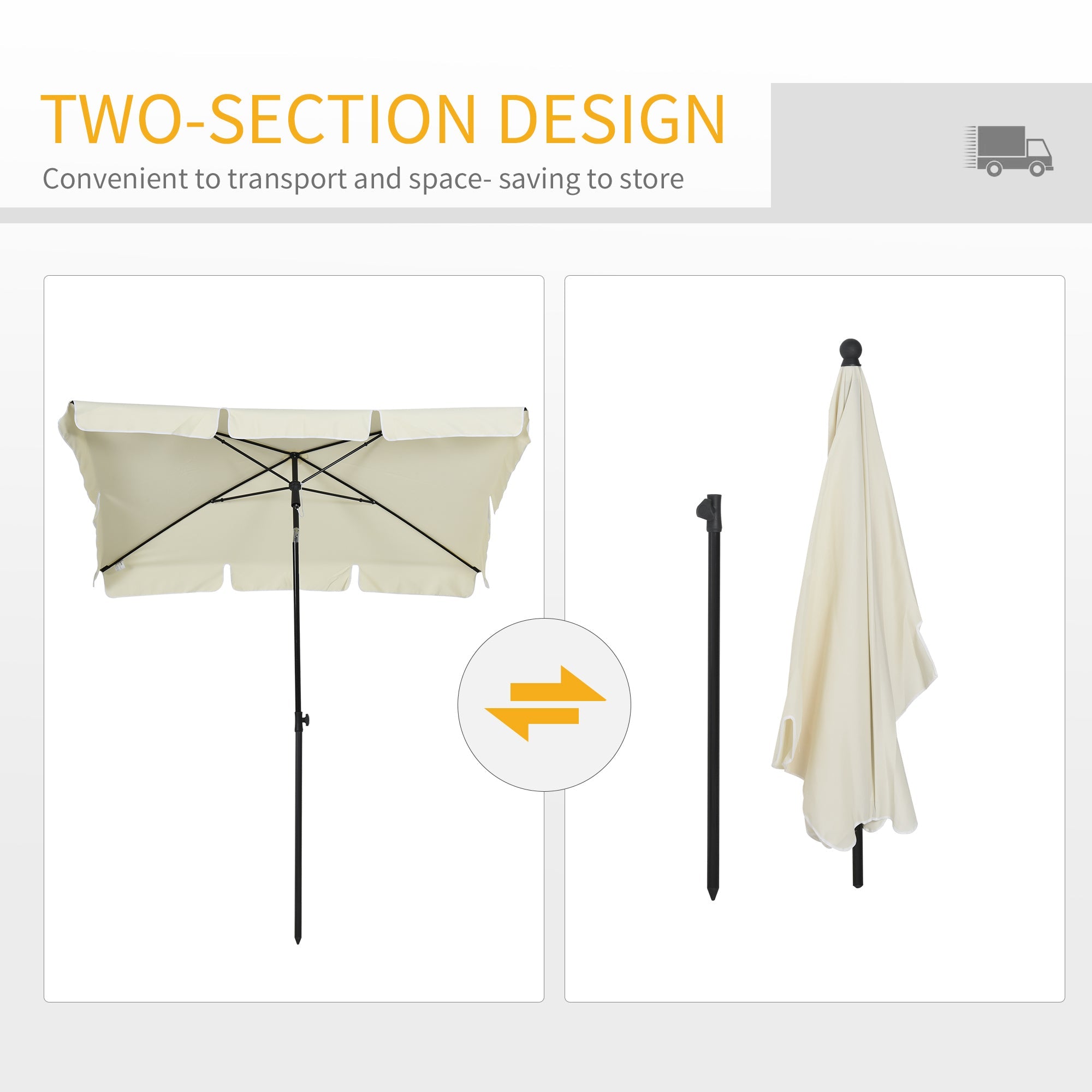 6.5x4ft Rectangle Patio Umbrella Aluminum Tilt Adjustable Garden Parasol Sun Shade Outdoor Canopy Cream White Sun Umbrellas   at Gallery Canada