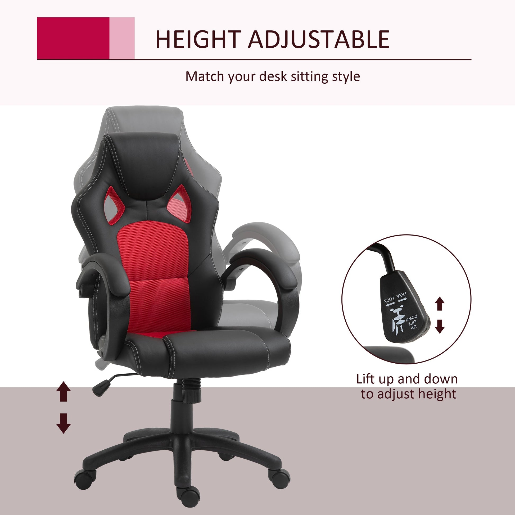 Racing Gaming Chair High Back Office Chair Computer Desk Gamer Chair with Swivel Wheels, Padded Headrest, Tilt Function, Red Video Game Chairs   at Gallery Canada