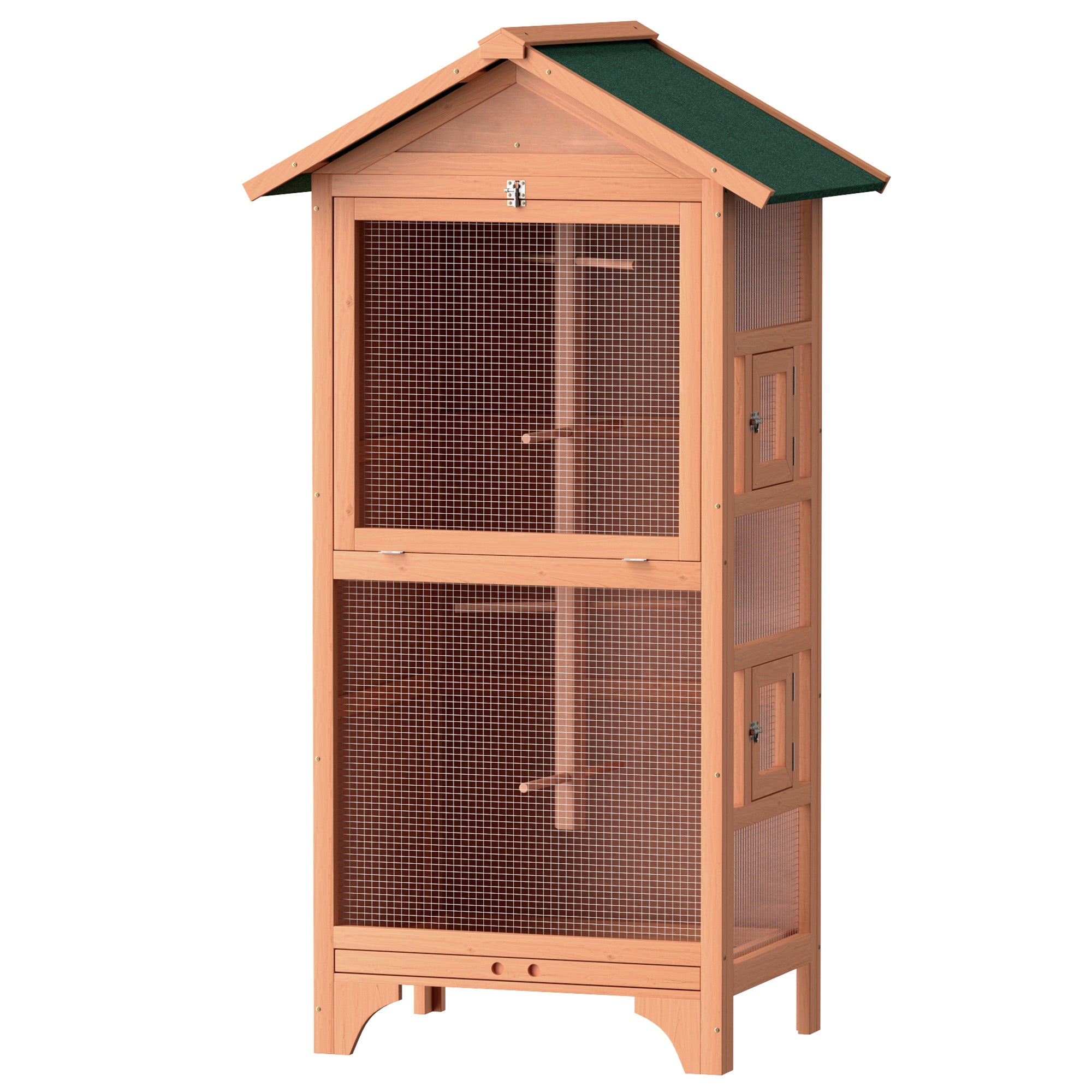 Wooden Bird Aviary Parrot Cage Pet Furniture with Removable Bottom Tray, 2 Doors, Asphalt Roof, 4 Perches, Brown Bird Cages at Gallery Canada