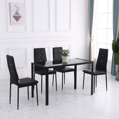 Set of 4 Modern Button Tufted High Back Dining Chairs with Steel Legs, Black Bar Stools   at Gallery Canada