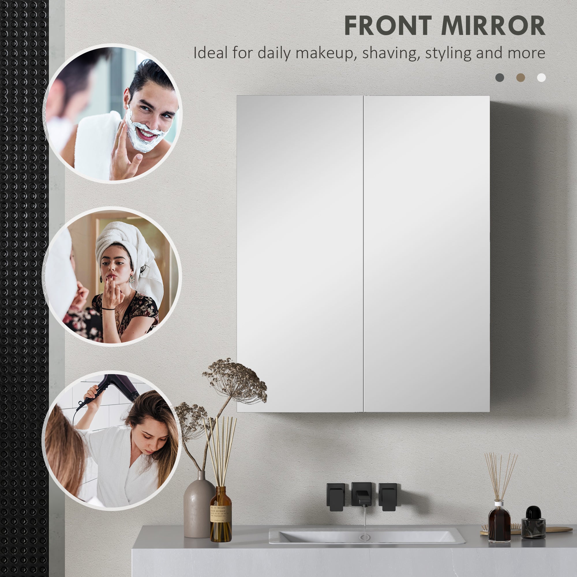 Wall Mount Mirrored Medicine Cabinet, Bathroom Mirror Cabinet with Adjustable Shelf, Double Soft Closing Doors, Grey Mirror Medicine Cabinets   at Gallery Canada